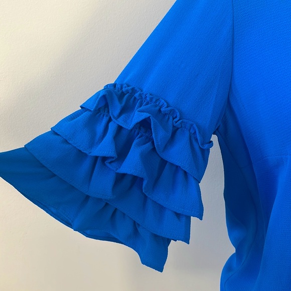 CeCe Women’s Chiffon Tiered Blouse Ruffle Bell Sleeves Deep Cosmic Blue Size XS - Picture 3 of 6